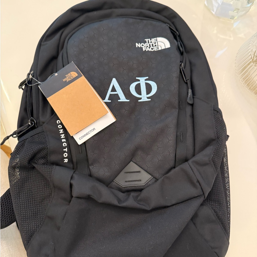 The North Face Black Connector Backpack with Blue Alpha Phi Sorority Embroidery